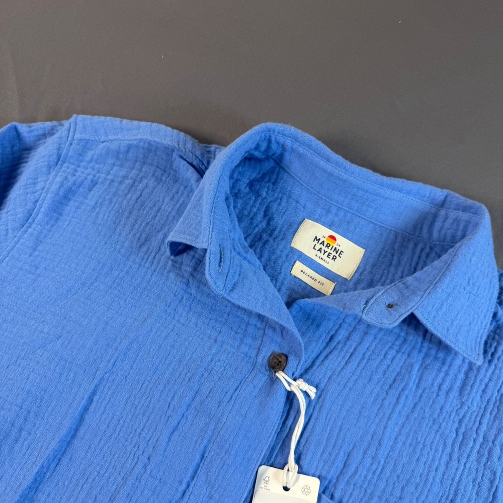 Marine Layer Jane Relaxed Double Cloth Shirt Tide Blue Gauze XS 17465 NEW